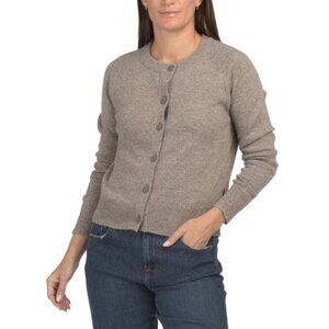 CALVIN KLEIN JEANS Brown Heather Wool Blend Stitch Trim Long Sleeve Cardigan
